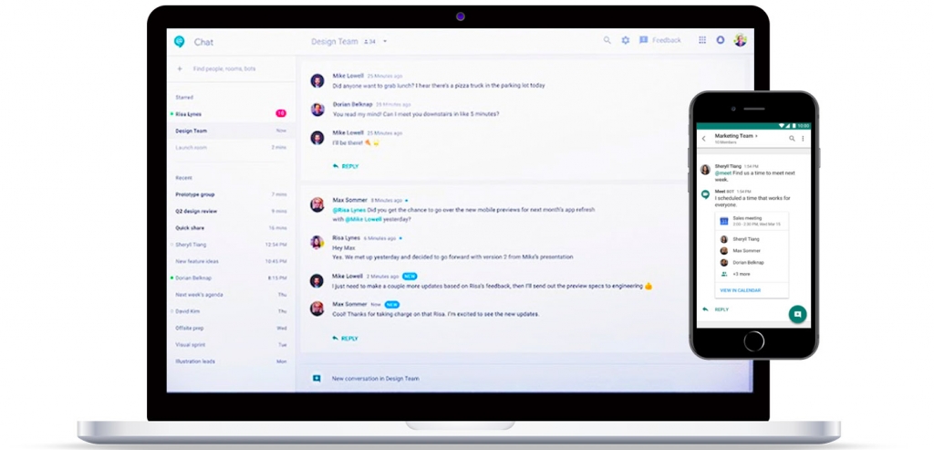 Presis - G Suite - Google Hangouts Chat mobiel en laptop