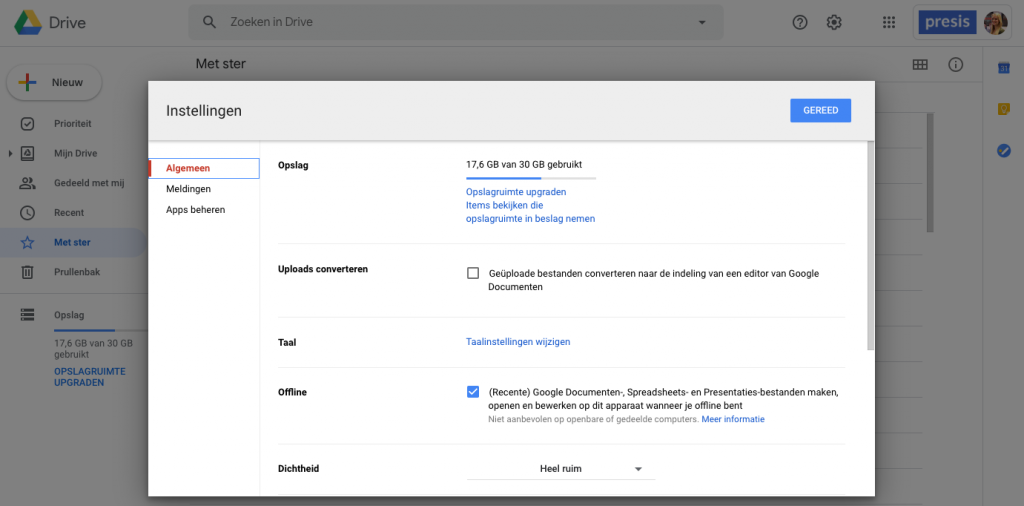 Presis G Suite update april - niet online instellingen algemeen