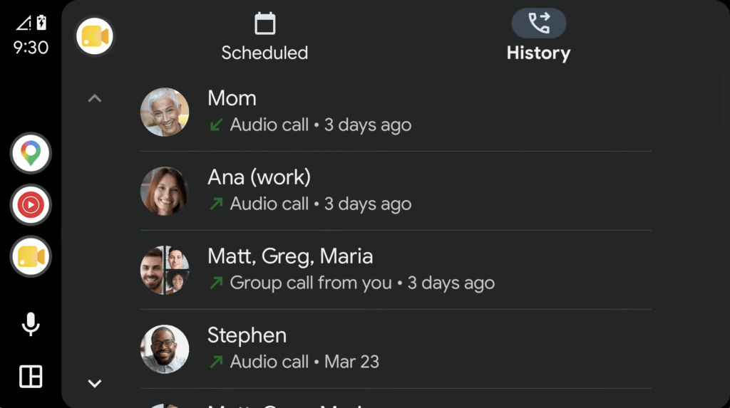 Presis - Google Meet op Android Auto - geschiedenis bellen