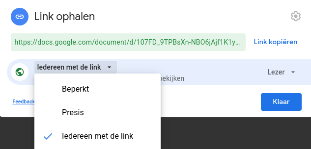 wie mag de link zien?